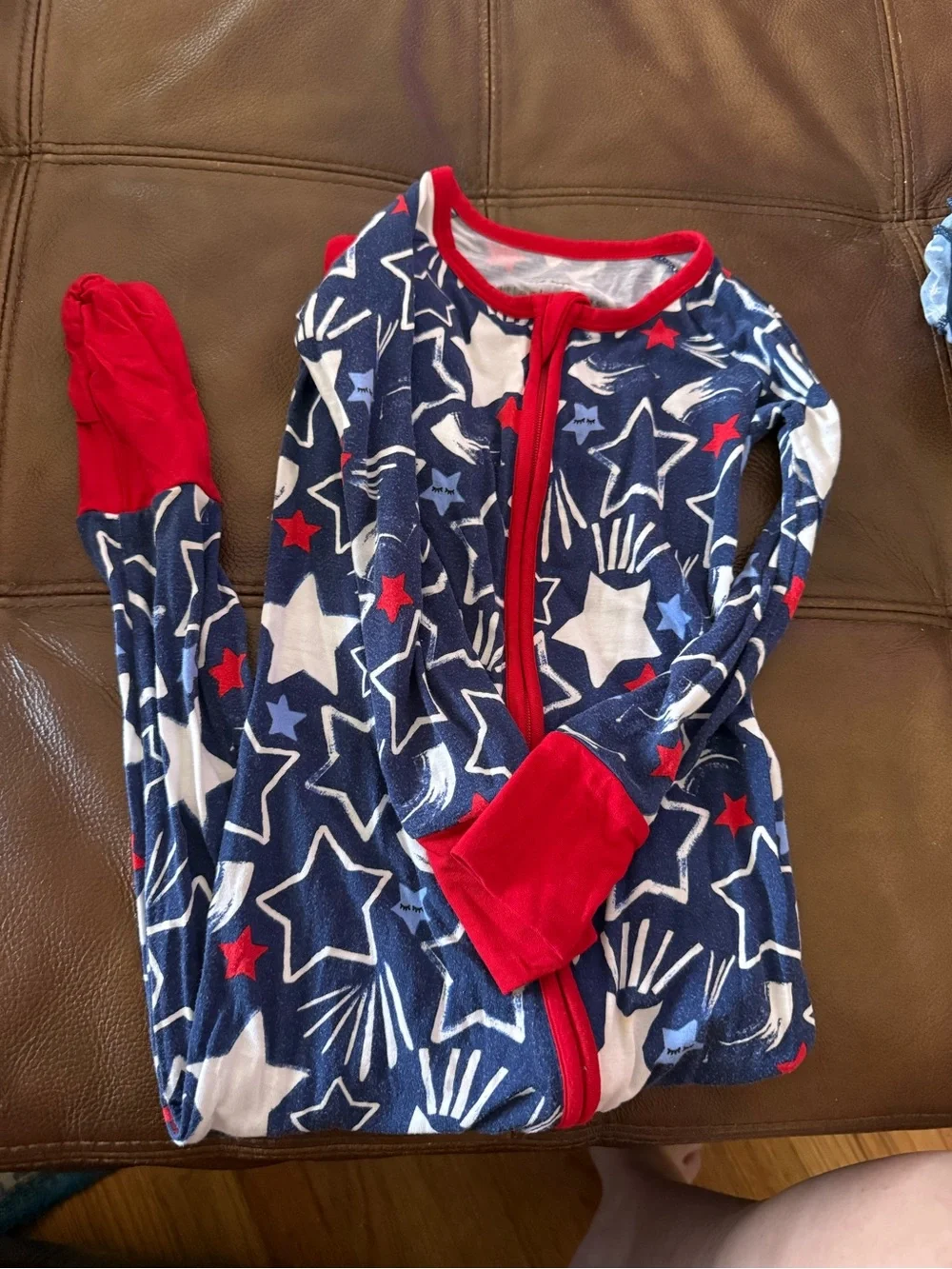 Little Sleepies Navy Star-Print Footed One-Piece Pajamas with Red Trim